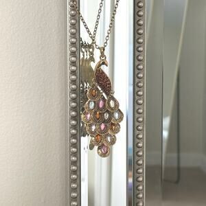 Colorful Peacock Pendant Necklace – Boho Statement Jewelry, Vintage Style